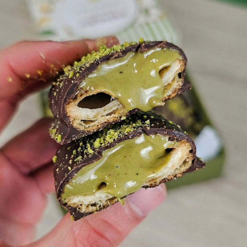Chiacchiere Miste Fondente & Pistacchio - con crema 50% pistacchio esclusiva Pistacchissimo